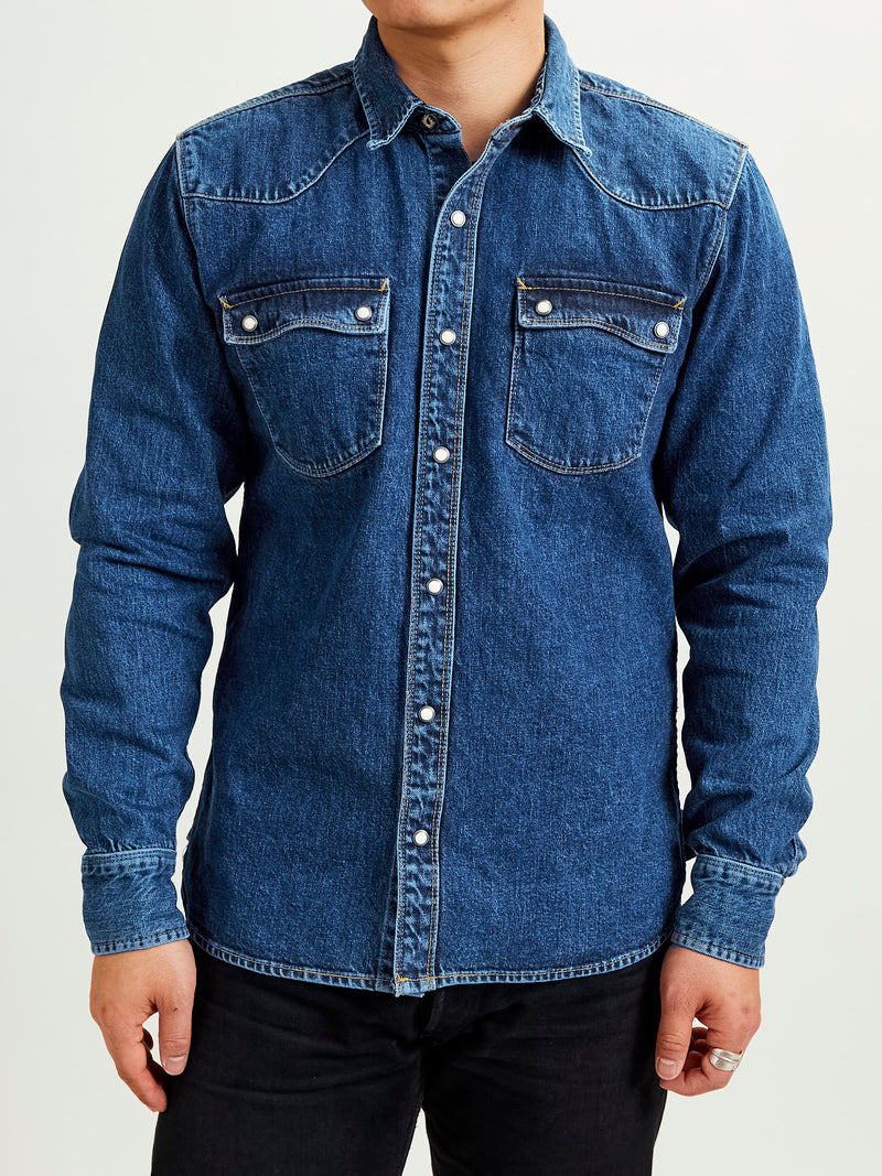 11oz Selvedge Western Shirt in Washed Indigo