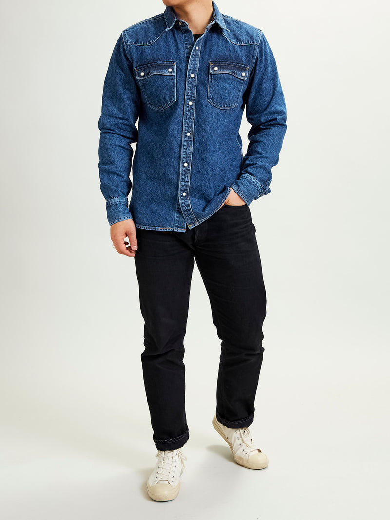 11oz Selvedge Western Shirt in Washed Indigo