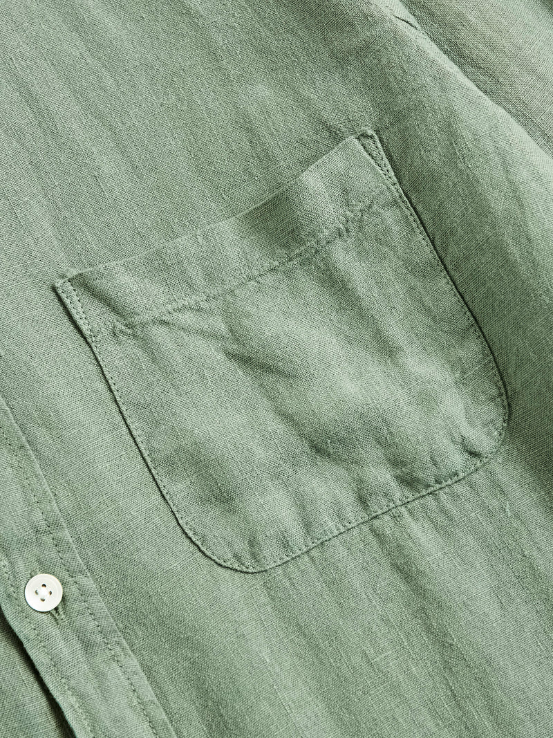 Linen Button-Up Shirt in Dry Green