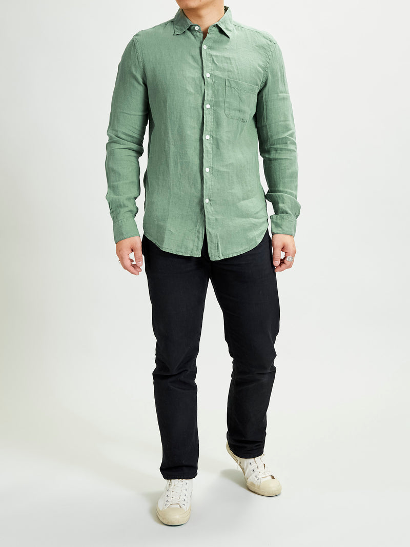 Linen Button-Up Shirt in Dry Green