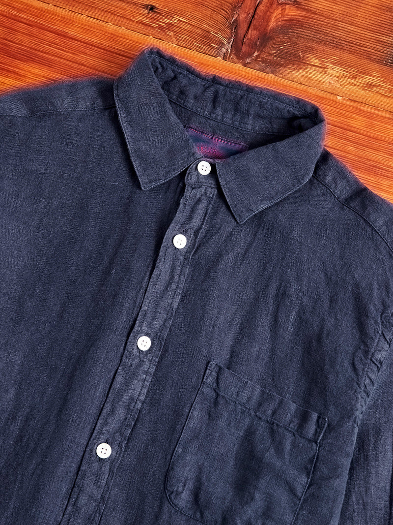 Linen Button-Up Shirt in Navy
