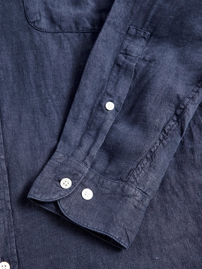 Linen Button-Up Shirt in Navy