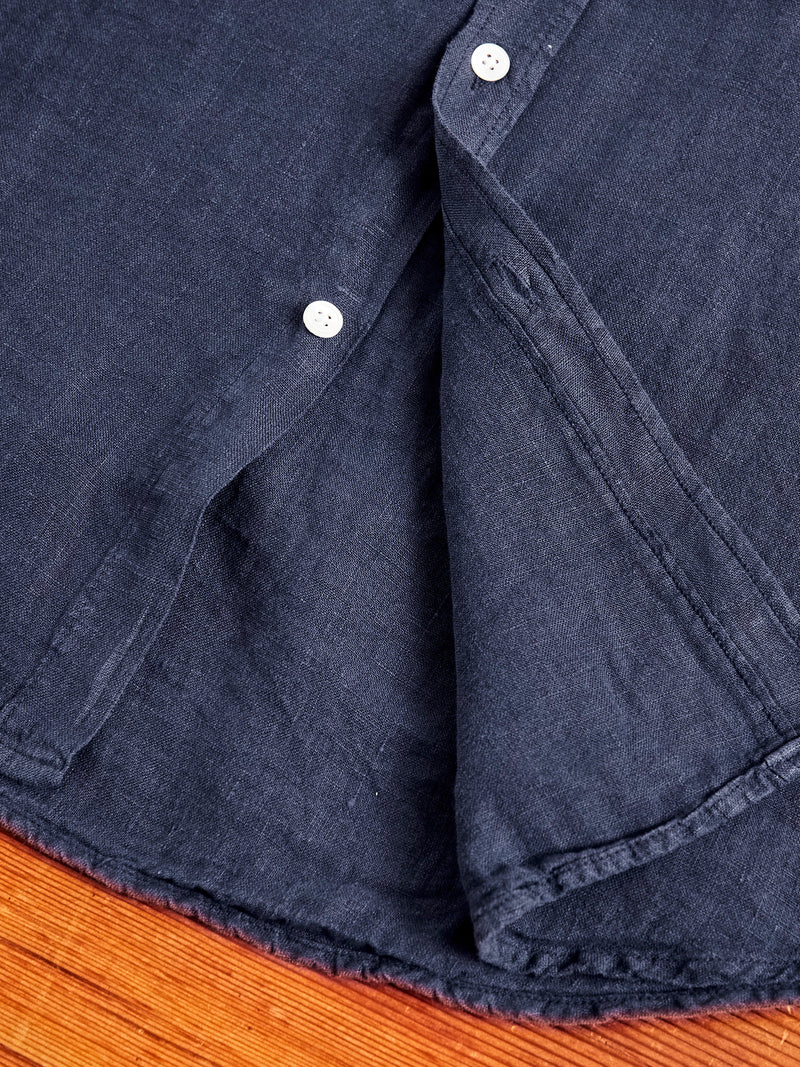 Linen Button-Up Shirt in Navy
