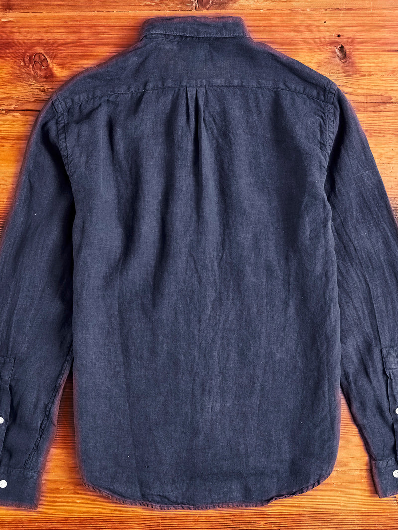 Linen Button-Up Shirt in Navy
