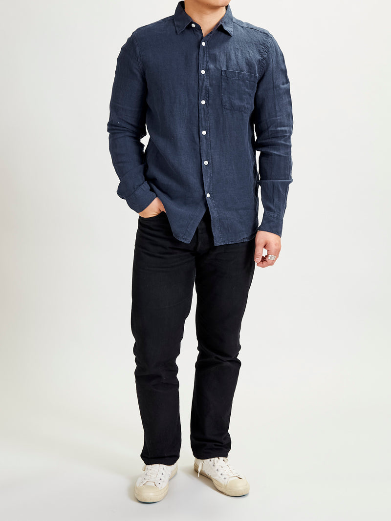 Linen Button-Up Shirt in Navy